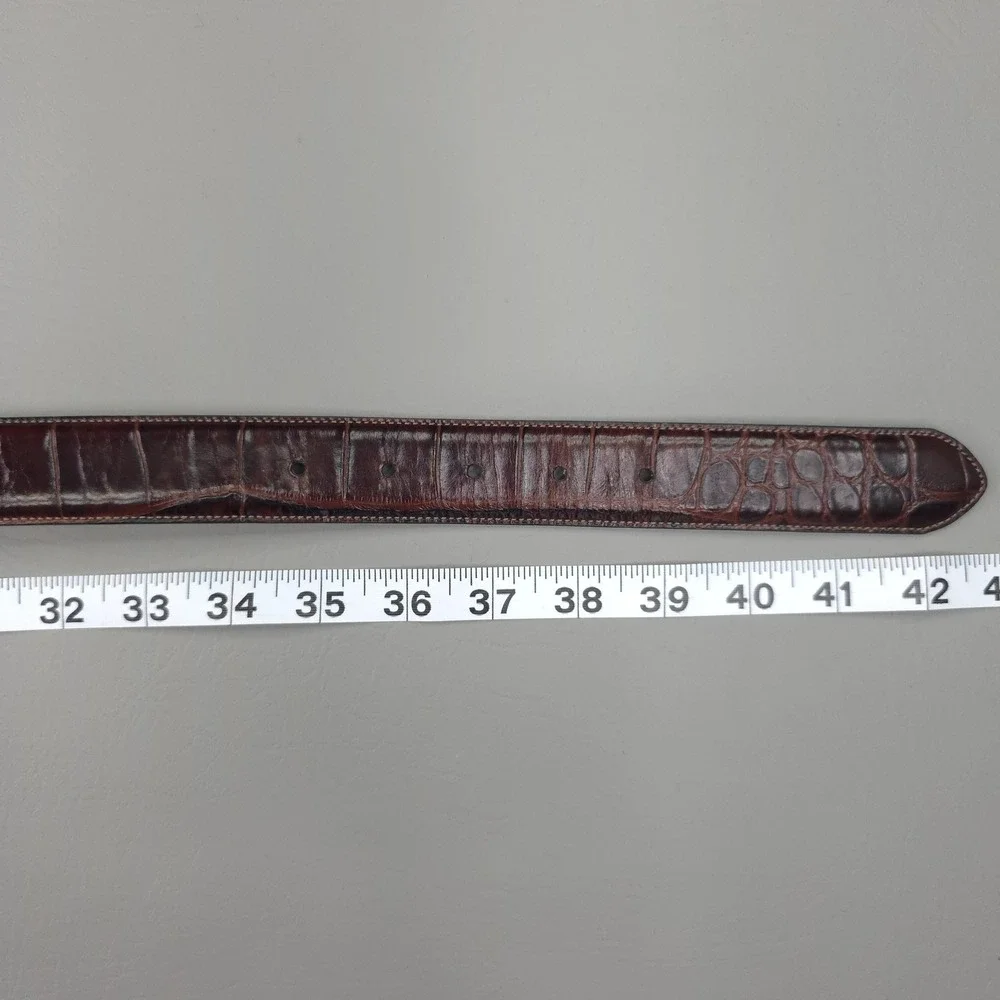 Tommy Hilfiger Belt Mens 38 Brown Croc Embossed Leather Silver Buckle Dress